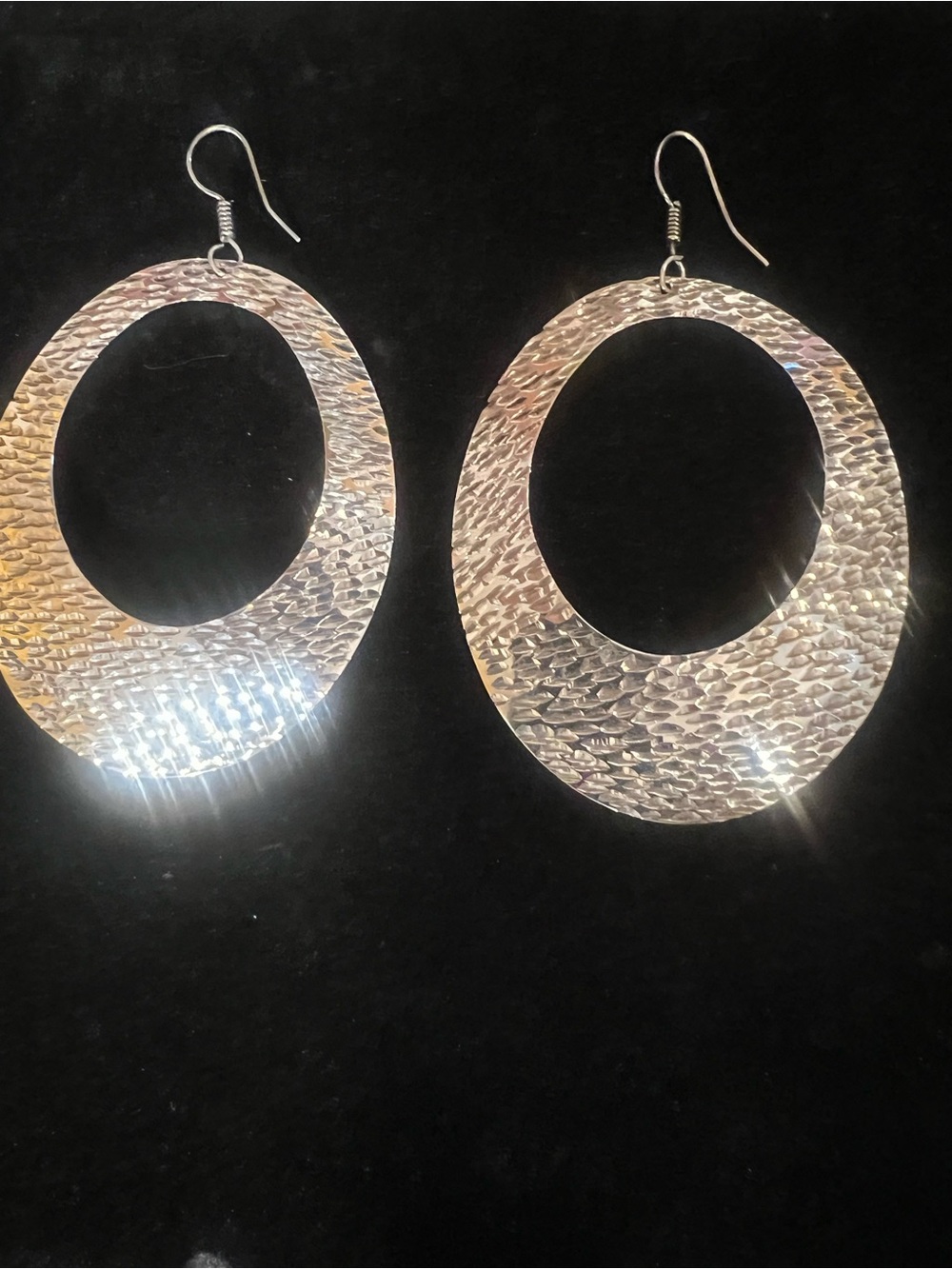 Vintage Mexican Artisan Modernist Sterling Silver Jumbo Hammered Earrings